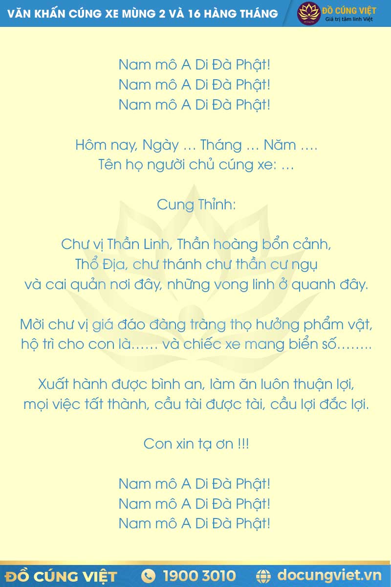 Bài văn khấn cúng xe hàng tháng mùng 2 và 16