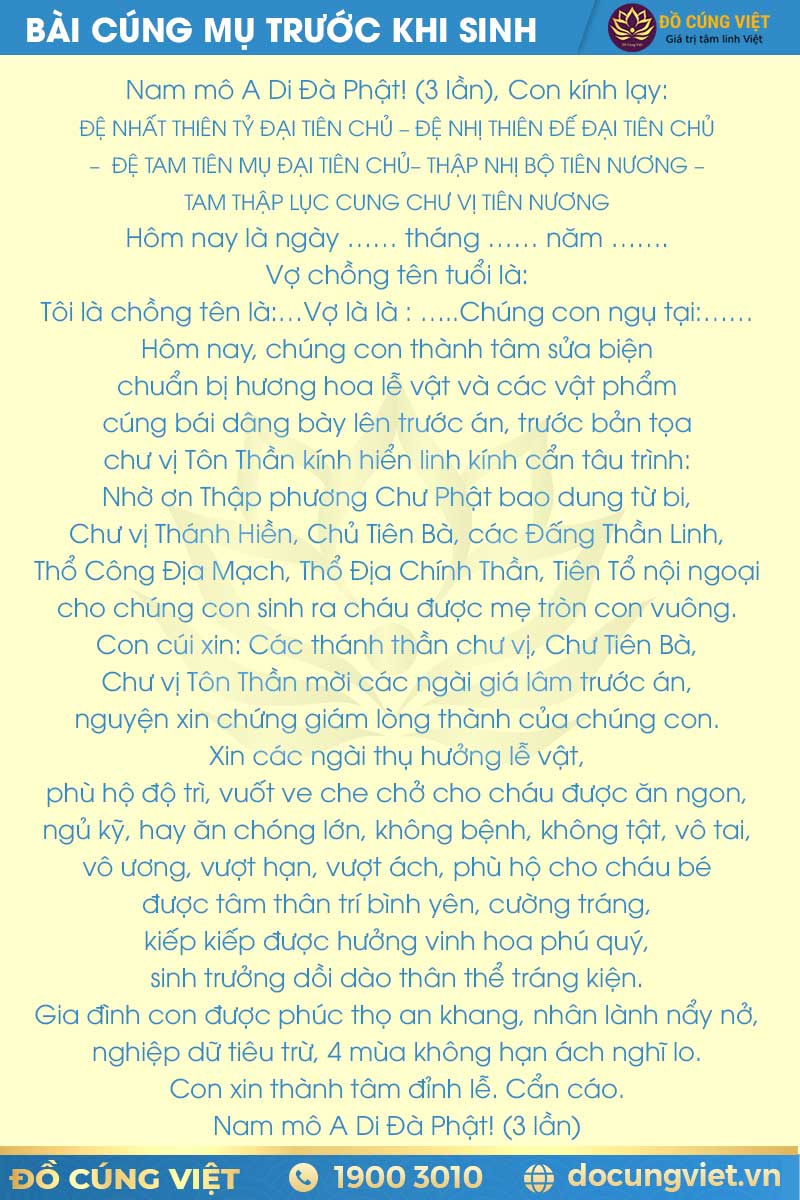 Bài cúng bà Mụ trước khi sinh