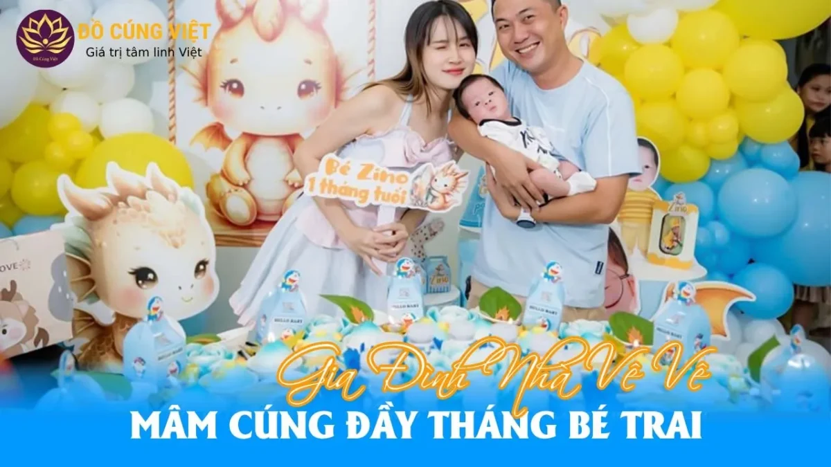 Đầy tháng bé trai zino gia đình vê vê